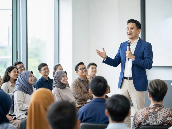 Sesi pelatihan public speaking interaktif
